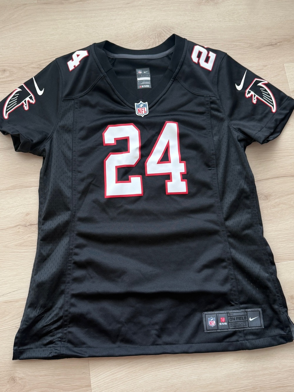 NFL Women's #24 Black Falcons Jersey with Red and White Accents